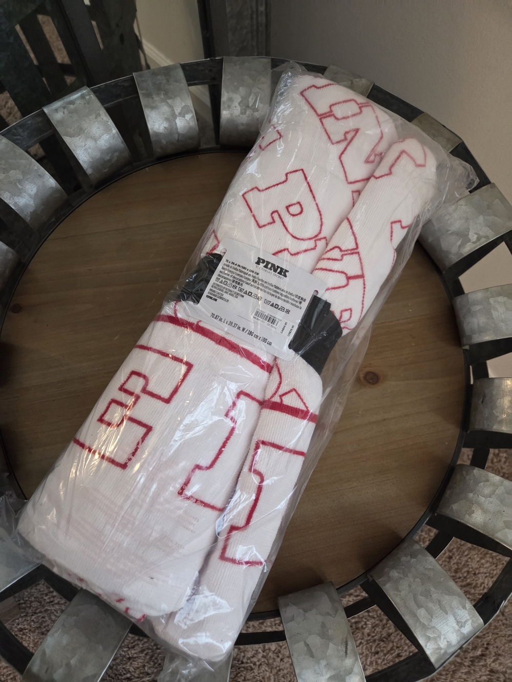 PINK Victoria's Secret White & Red Oversized Beach Towel